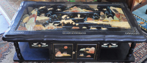 Lot 3 - c1990s Korean Coffee Table w Inlaid Mother of Pearl, Bevelled Glass Top