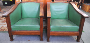 Lot 6 - Pair c1930s Blackwood Framed Art Deco Club Chairs - contrasting Green Vi
