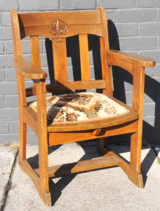 Lot 8 - Vintage light stained Oak Arts & Crafts Armchair - Carved period dec
