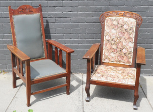 Lot 9 - 2 x Vintage c1915 Morris Chairs incl Blackwood & Oak Morris Chair w