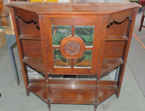 Lot 10 - Victorian Cedar Hall Cabinet Shelf - Mirrored Cupboard to centre with