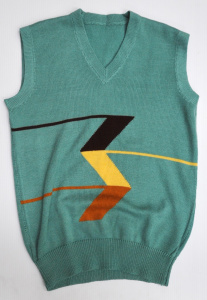 Lot 17 - Vintage c1970 - 80s Mens Woolen Vest - pale Green with Geometric Brown,