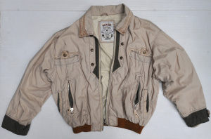 Lot 18 - Vintage c1990s Mens Jacket - beige w Green & Brown trim, Montana 45