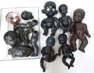 Lot 33 - Box lot of Vintage Black Dolls inc, 2 x Australian Cherub (needing re