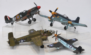 Lot 40 - 4 x large scale Tin Toy WW2 Aeroplane Models - Spitfire, B-25 Mitchell