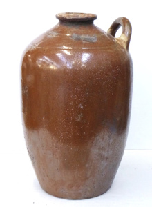 Lot 43 - Large vintage Single Handle Stoneware Crock - Brown glaze, no makers de