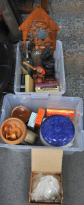 Lot 57 - 2 x boxes - mixed items - White glazed Bendigo Crock w Blue speckled Li
