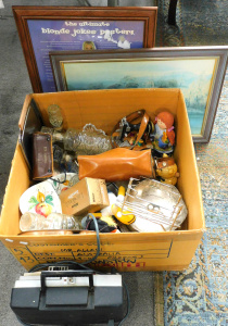 Lot 58 - Box lot Mixed plus inc Italian hpainted serving plate, Glassware, Decan