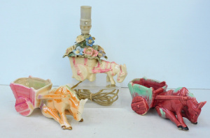 Lot 75 - 3 x Vintage Australian Pottery inc Hollyware Donkey & Carts - Lustr