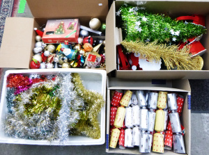 Lot 87 - 4 x Boxes of assorted Vintage & Modern Christmas items inc, tree l