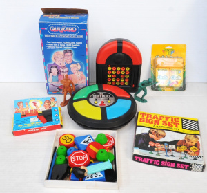 Lot 97 - Box lot of Vintage Toys incl Simon Says Electronic Toy, Potato Gun, Qui