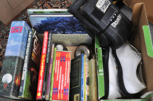 Lot 107 - Box Lot of Vintage Golf & Other Sporting Items incl Books, Niblick
