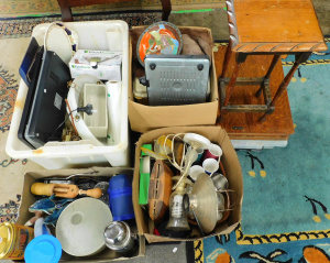 Lot 110 - 5 x Boxes Mixed Items inc Light fittings, Ornaments, kitchen ware, Chi