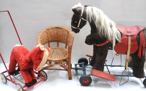 Lot 111 - 3 x Vintage Childrens Items - incl Tri-Ang Riding Horse, Joy Toy Push