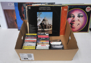 Lot 127 - Box lot of Vintage Vinyl Records & Cassette Tapes incl Johnny Cash