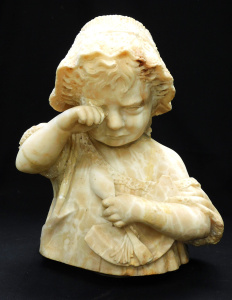 Lot 131 - c1900 Marble Bust - Girl crying over broken plate 43cm H - (repaired)