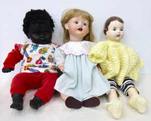 Lot 141 - 3 x Vintage Dolls inc, Porcelain headed with composition body marked F