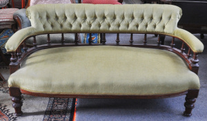 Lot 142 - Vintage Edwardian Two Seater Saloon Settee w Green Upholstery
