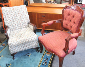 Lot 143 - 2 x Vintage Armchairs incl Open Victorian Style Armchair & 1930s A