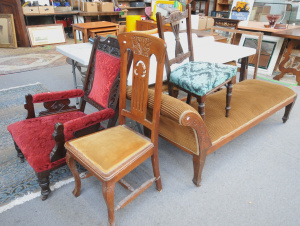 Lot 146 - Group lot - Edwardian Gents Chair in Red Velour Upholstery, Vintage Ch