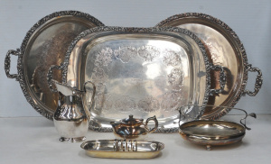 Lot 149 - Group lot of EPNS inc 2 x Heckworth Lge round handled trays w raised g