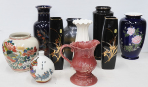 Lot 159 - Group Lot of Assorted Ceramic Vases incl Oriental Vases, Pair of Black