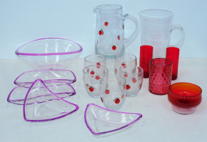 Lot 163 - Group lot of Glass inc Strawberry pattern Part Drinks set Kitsch shall