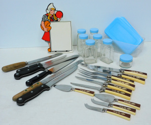 Lot 166 - Group lot of Kitchenalia inc Kitsch Thin Plastic free standing menu bo