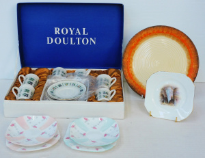 Lot 171 - Group lot of China inc Boxed Royal Doulton Tapestry Pattern Demitasse
