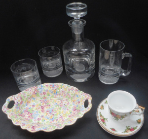 Lot 175 - Group lot Glass and Ceramics, incl Krosno Decanter and Glasses, Royal