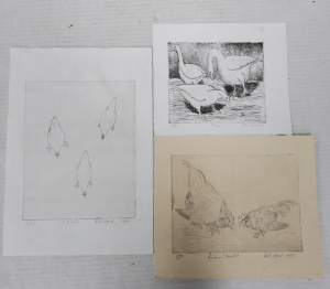 Lot 179 - Bill Offord (1944 - ) 3 x Unframed Etchings - Geese, 3 Chooks + Bantam