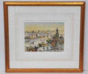 Lot 188 - Judy Talacko (1942 - ) Gilt framed Watercolour - The Bridges of Prague
