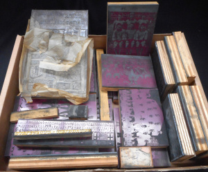 Lot 194 - Box of Printers Blocks, incl Brownbuilt Storage adv, school photos etc