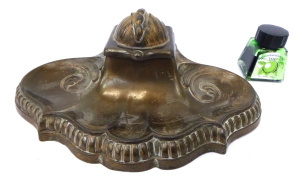 Lot 202 - Art Nouveau Metal Ink Stand with ornate raised decoration (lid af) &am