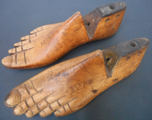Lot 214 - Pair of unusual carved wooden Shoe Forms, size 10