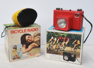 Lot 223 - 2 x Vintage c1970 80s Boxed AS New Bicycle Radios & Lights - Spee