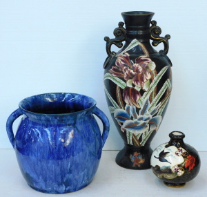 Lot 233 - 3 pces of ceramics inc John Campbell Australian Pottery large twin han