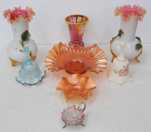 Lot 243 - Group lot of Vintage & Other Glass items inc Fenton Bell with hand