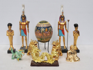 Lot 245 - Lot of Egyptian, Chinese & Other Items incl a Pair of Figures of H