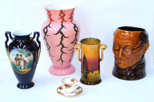 Lot 251 - Group mixed vintage inc Victorian Pink vase with hand painted branch d