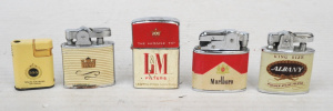 Lot 285 - 5 x Vintage Cigarette Lighters Advertising Tobacco incl Marlboro, Alba