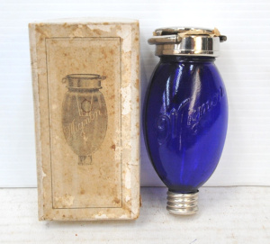 Lot 297 - 1930-40s Vintage Boxed Blue Glass Personal Spittoon made by Mignon