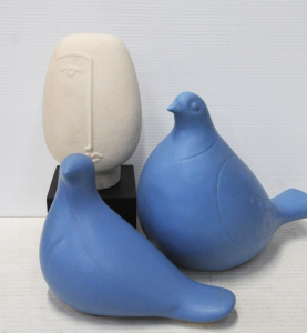 Lot 314 - Group lot - Modernist Ceramics - stylised Bust on Stand + 2 x Blue gla