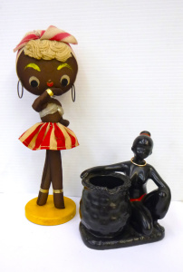 Lot 319 - 2 x Retro Kitsch figurines inc, dark skinned girl stocking doll &