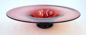 Lot 321 - Large Vintage Amethyst Art Glass Bowl w wide flat rim - 40cm Diam