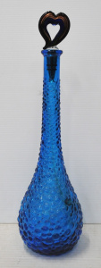 Lot 322 - Retro Empoli Italian Blue Glass Decanter w raised dimples, matched Hea