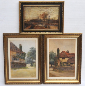 Lot 326 - 3 x unsigned c1900 paintings - Pair gilt framed Watercolours 'Country