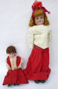 Lot 329 - 2 x 19th C Porcelain headed dolls inc German with glass eyes, open mou