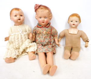 Lot 330 - 3 x 1920s - 1940s Composition Dolls inc, German baby with sleep eyes,
