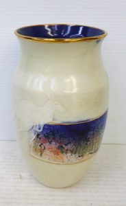Lot 332 - Australian Studio Pottery vase - White glazed exterior, blue interior,